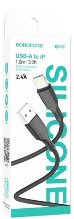 Кабель USB - 8 pin Borofone BX99, 1.0м, 2.4A, силикон, цвет: чёрный, шт