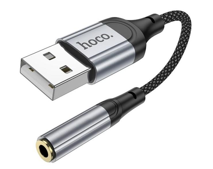 Переходник AUX, USB(m) - Jack 3,5mm(f) HOCO LS36, Fresh, 12см, цвет: чёрный, шт