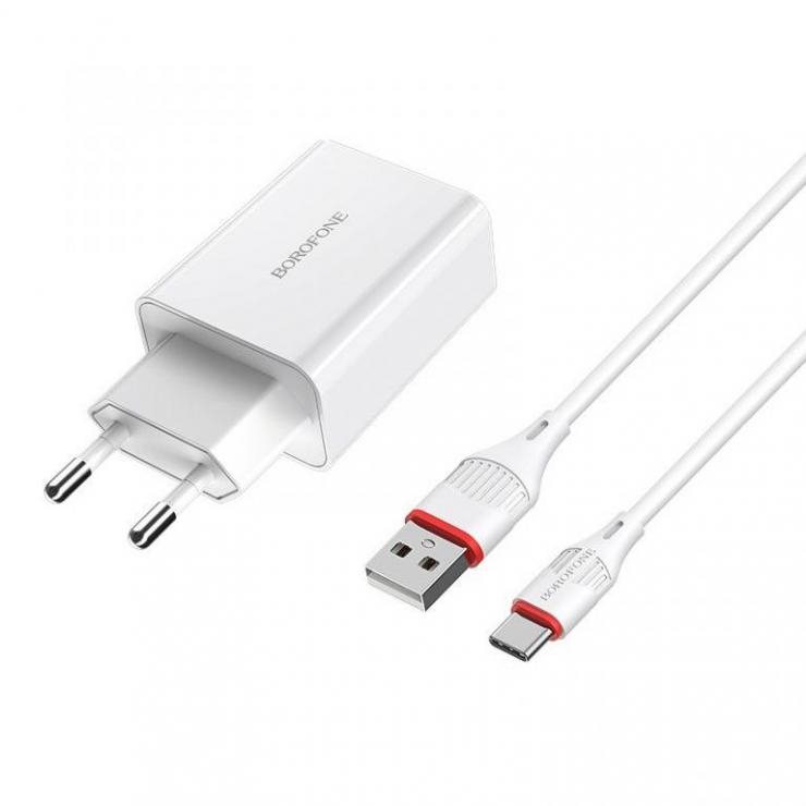 Блок питания сетевой 1 USB Borofone, BA20A, Sharp, 2100mA, пластик, кабель микро USB, цвет: белый           , шт