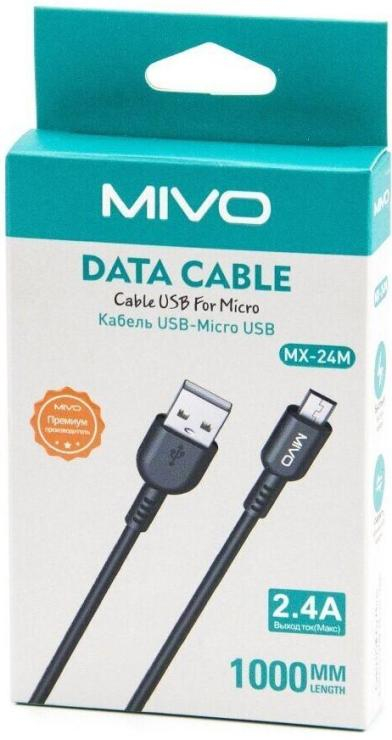 Шнур MIVO MX-24 M USB-Micro USB 2.4 A 1000mm, шт