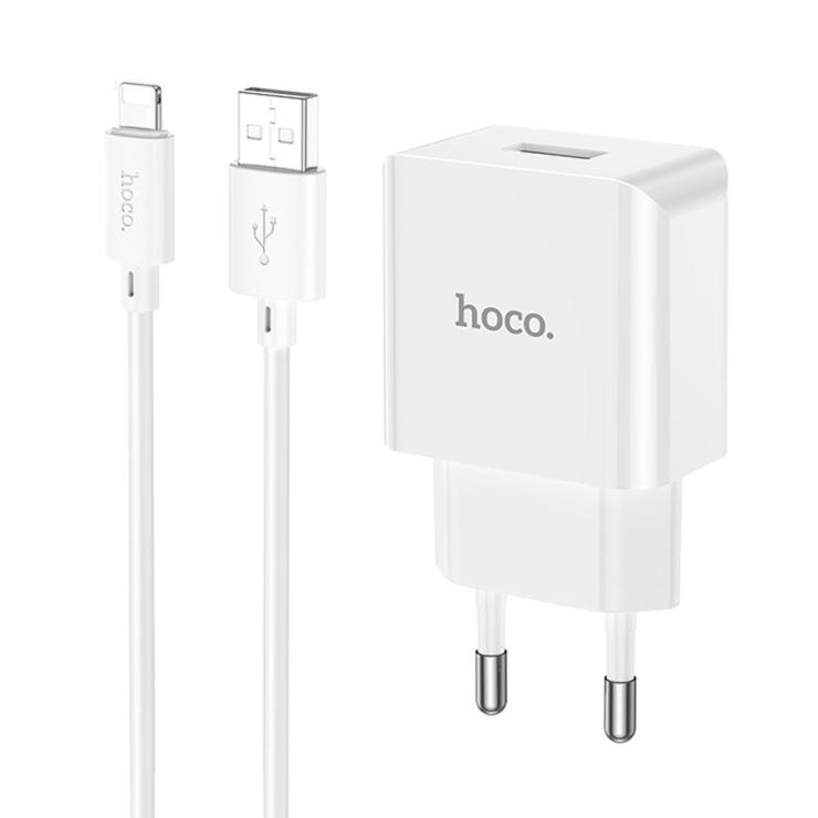 Блок питания сетевой 1 USB HOCO C106A, 2100mA, кабель 8 pin, цвет: белый, шт