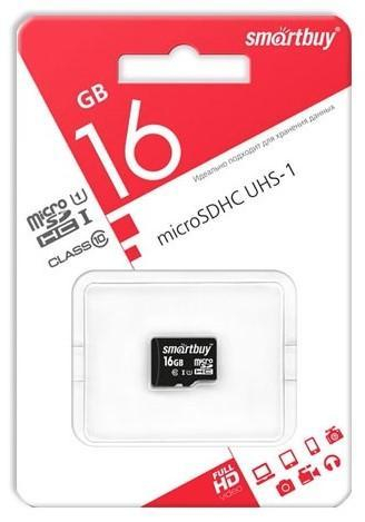 micro SDHC карта памяти Smartbuy 16GB Сlass 10 UHS-I (без адаптера )                                                                                                , шт