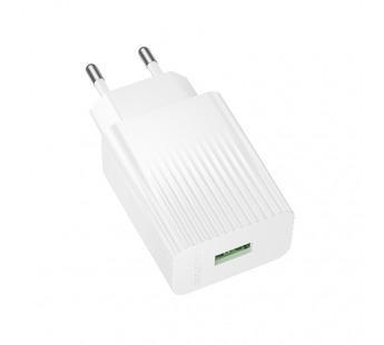 Блок питания сетевой 1 USB Borofone, BAS72A, пластик, QC3.0, цвет: белый, шт