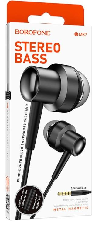 Наушники внутриканальные Borofone BM87, Element, Jack 3.5мм, 1.2 м, цвет: чёрный, шт