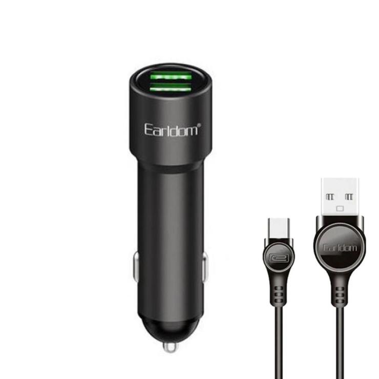 Блок питания автомобильный 2 USB Earldom ES-CC20, 2400mA, кабель микро USB, цвет: чёрный, шт