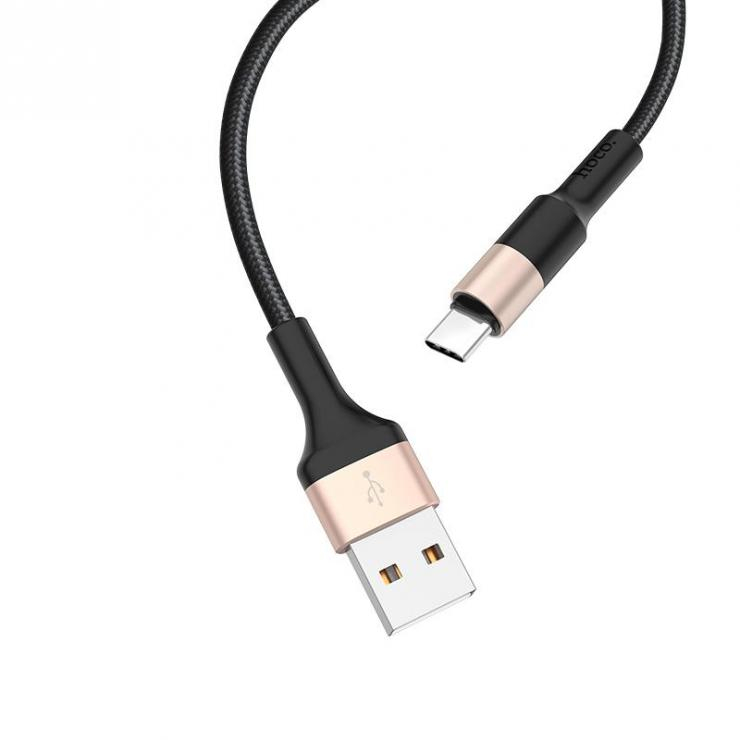 Кабель USB - Type-C HOCO X26 Xpress, 1.0м, 3.0A, цвет: чёрный, золотая вставка, шт