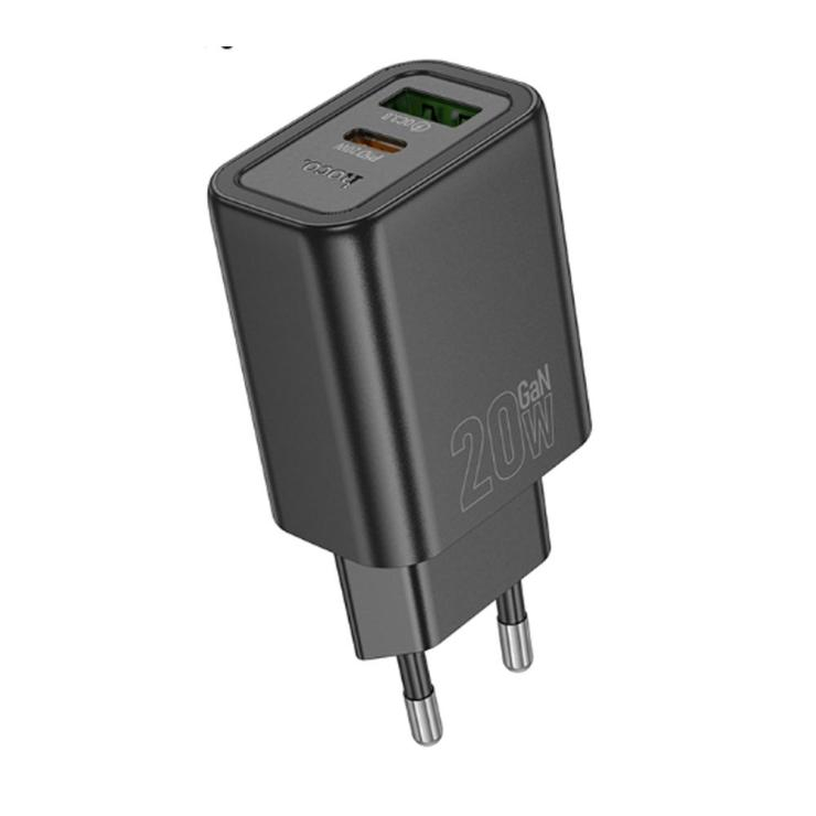 Блок питания сетевой 1 USB, 1 Type-C HOCO N61, Gentle, QC3.0, PD 20Вт, цвет: чёрный, шт