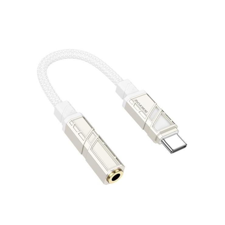 Переходник AUX, Type-C(m) - Jack 3,5mm(f) Borofone BV23, Dignity, 0.15м, цвет: белый, шт