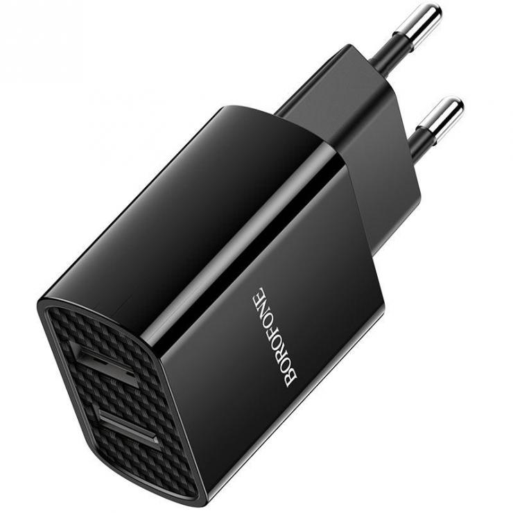 Блок питания сетевой 2 USB Borofone, BA53A, Powerway, 2100mA, пластик, цвет: чёрный                                                                 , шт