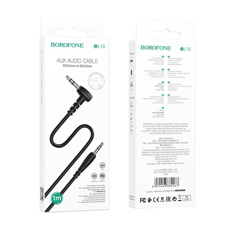 Кабель AUX, Jack 3,5mm(m) - Jack 3,5mm(m) Borofone BL10, 1.0м, цвет: чёрный, шт
