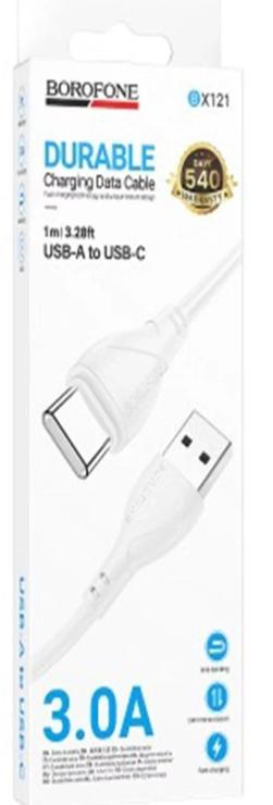 Кабель USB - Type-C Borofone BX121, 1.0м, 3,0А, цвет: белый, шт