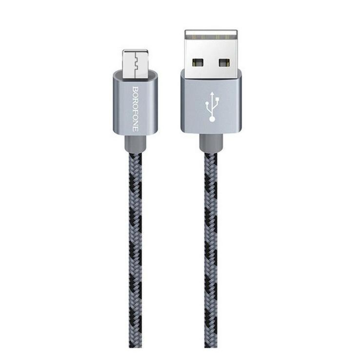Кабель USB - микро USB Borofone BX24 Ring, 1.0м, круглый, 2.4A, нейлон, цвет: серый, шт