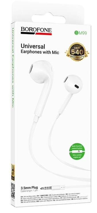 Наушники внутриканальные Borofone BM99, Star, Jack 3.5мм, 1.2 м, цвет: белый, шт
