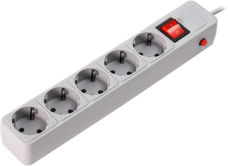 Сетевой фильтр SmartBuy SBSP-5-50-G, 5.0 м, 16.0A, 5 розеток, с выключателем, с заземлением, цвет: с, шт