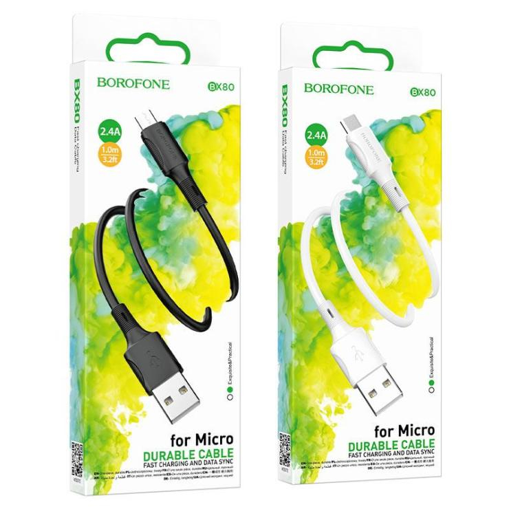 Кабель USB - микро USB Borofone BX80, 1.0м, круглый, 2.4A, силикон, цвет: белый, шт
