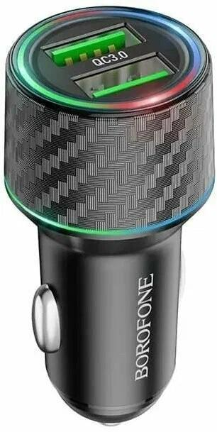 Блок питания автомобильный 2 USB Borofone BZ21A, Brilliant, PD/ QC/ FCP/ AFC, цвет: чёрный, шт