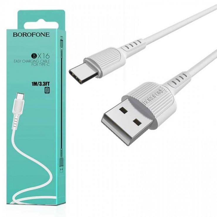 Кабель USB - Type-C Borofone BX16 Easy, 1.0м, круглый, 3.0A, силикон, цвет: белый                                                                           , шт