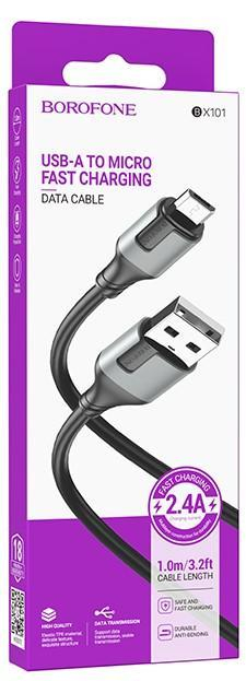 Кабель USB - микро USB Borofone BX101, 1.0м, 2.4A, цвет: чёрный, шт