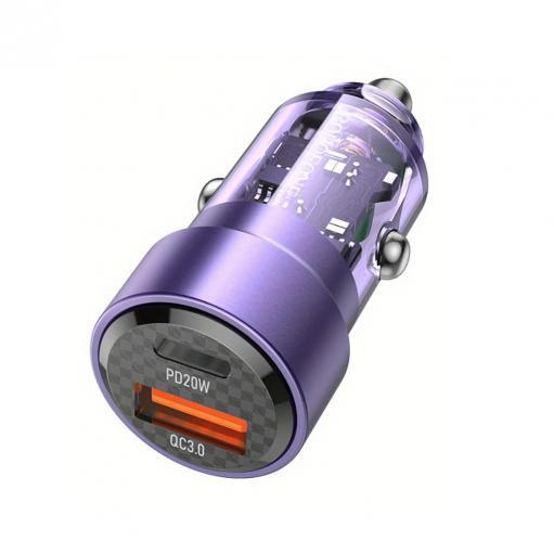 Блок питания автомобильный 1 USB, Type-C Borofone BZ20, Smart, PD, QC, цвет: фиолетовый, шт