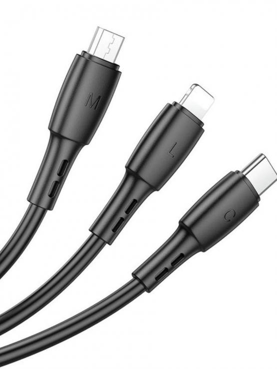 Кабель USB - 8 pin, Type-C, микро USB Borofone BX71 Shengda, 1.0м, круглый, 2.0A, силикон, 3 в 1, цв, шт