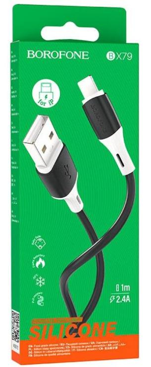 Кабель USB - 8 pin Borofone BX79 Benefit, 1.0м, круглый, 2.4A, силикон, цвет: черный, шт