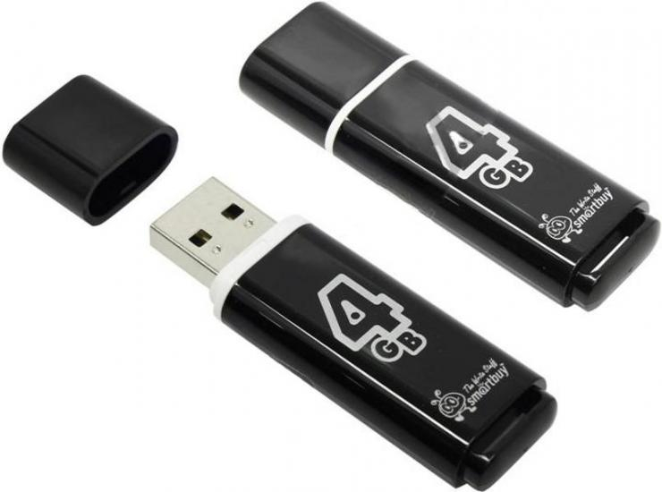 Флеш-накопитель 4Gb SmartBuy Glossy series, USB 2.0, пластик, чёрный                                                                                                                                , шт