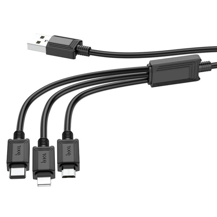 Кабель USB - 8 pin, Type-C, микро USB HOCO X74, 1.0м, 2.4A, цвет: чёрный, шт
