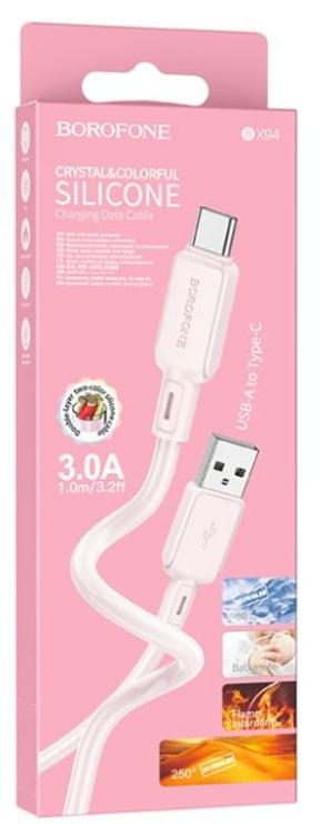 Кабель USB - Type-C Borofone BX94 Crystal Color, 1.0м, 2.4A, цвет: светло-розовый, шт