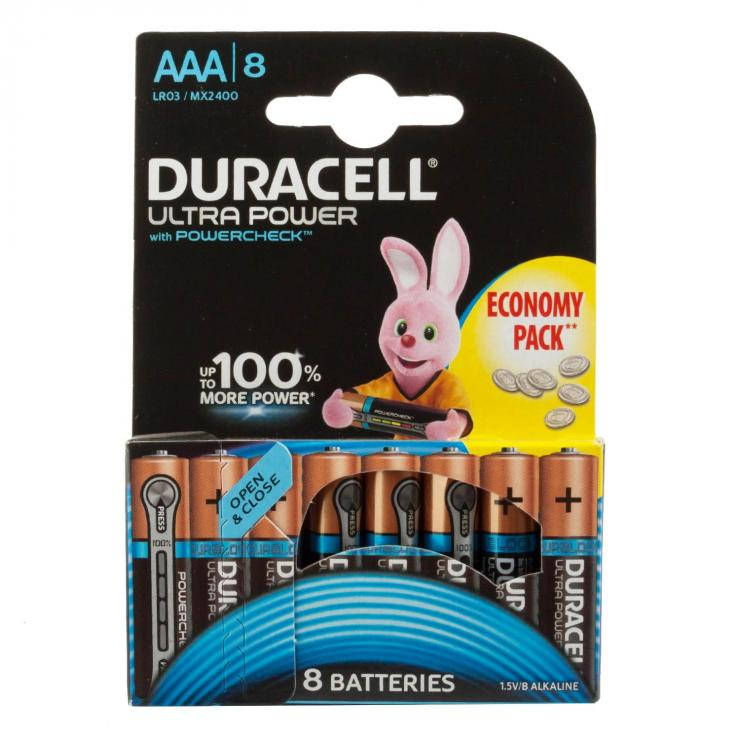 Батарейка AAA Duracell LR03-8BL Ultra Power, 1.5В, (8)                                                                                                                              , шт