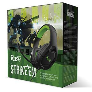 Игровая гарнитура RUSH STRIKE'EM, 50мм, съемный мик, 3,5мм + адаптер 2*3,5мм, черн/зелен (SBHG-9720), шт