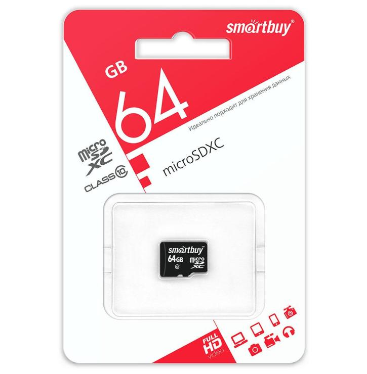 Карта памяти microSDXC 64Gb SmartBuy, Class10, UHS-1, без адаптера                                                                                              , шт