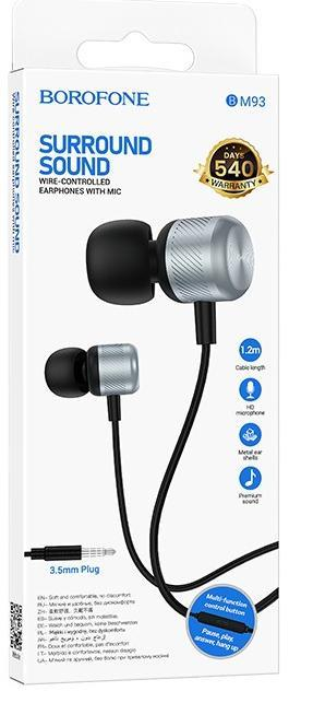 Наушники внутриканальные Borofone BM93, Jack 3.5мм, 1.2 м, цвет: черный, шт