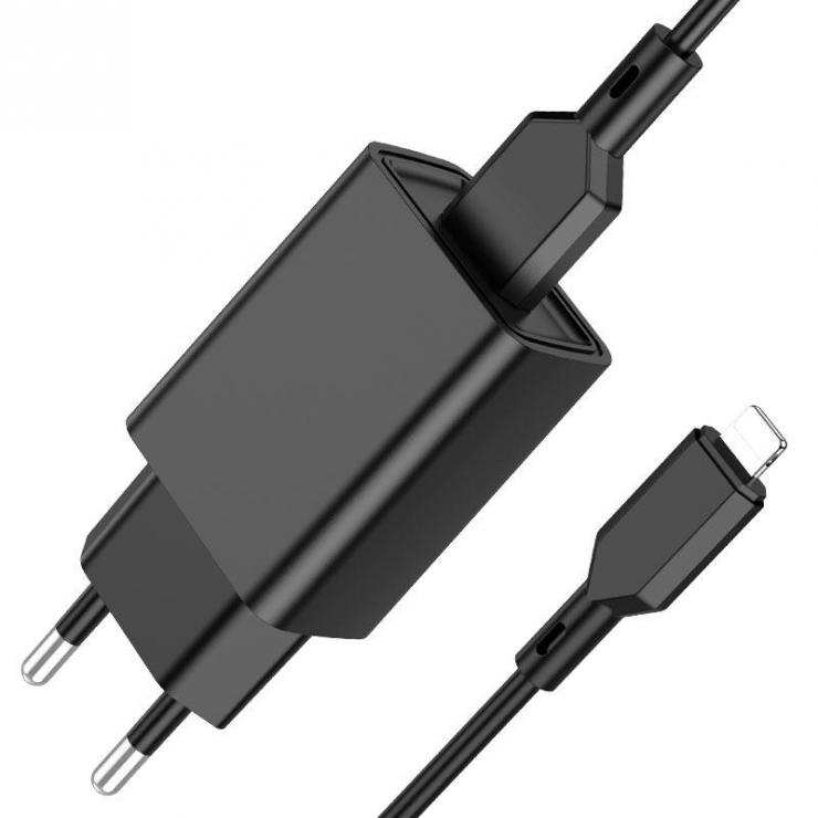 Блок питания сетевой 1 USB Borofone BA68A, Glacier, 2100mA, кабель  8 pin, цвет: чёрный, шт