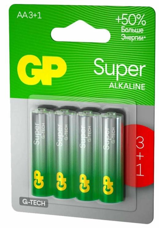 Батарейка AA GP LR06-4BL Super Alkaline G-Tech, 1.5В, (4/40)                                                                                                , шт