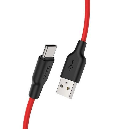 Кабель USB - Type-C HOCO X21 Plus, 0,25м, 2.4A, цвет: красный, чёрная вставка, шт
