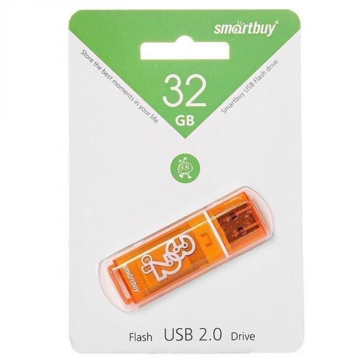 Флеш-накопитель 32Gb SmartBuy Glossy series, USB 2.0, пластик, оранжевый                                                                                                                , шт