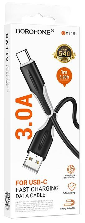 Кабель USB - Type-C Borofone BX119, 1.0м, 3,0А, цвет: черный, шт