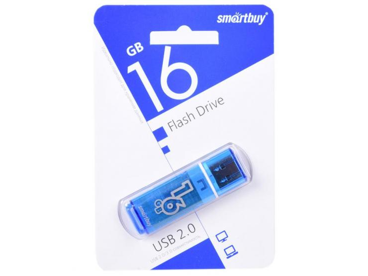 Флеш-накопитель 16Gb SmartBuy Glossy series, USB 2.0, пластик, синий                                                                                                                                , шт