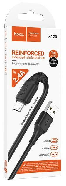 Кабель USB - микро USB HOCO X120, 1.0м, круглый, 2.4A, цвет: чёрный                                                                             , шт
